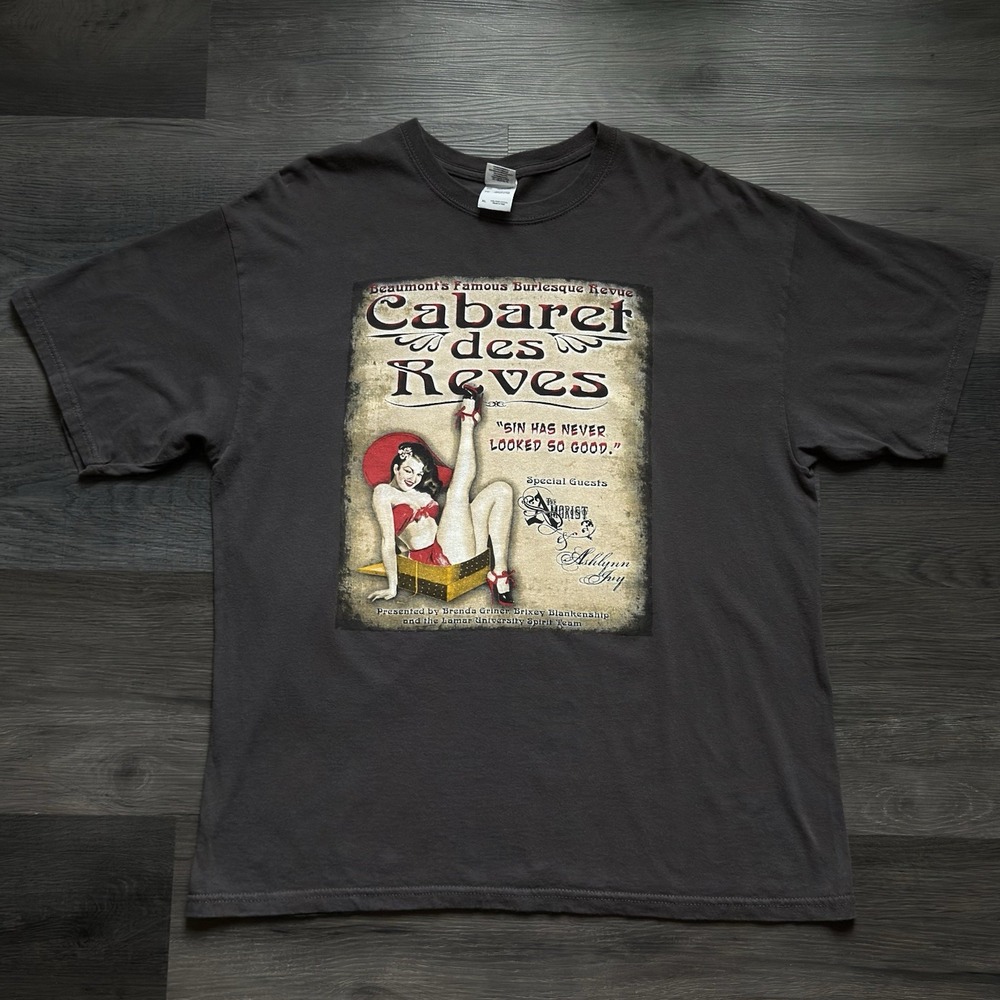 Vintage Cabaret Des Reves Burlesque T-shirt Mens XL Pin Up Girl Show